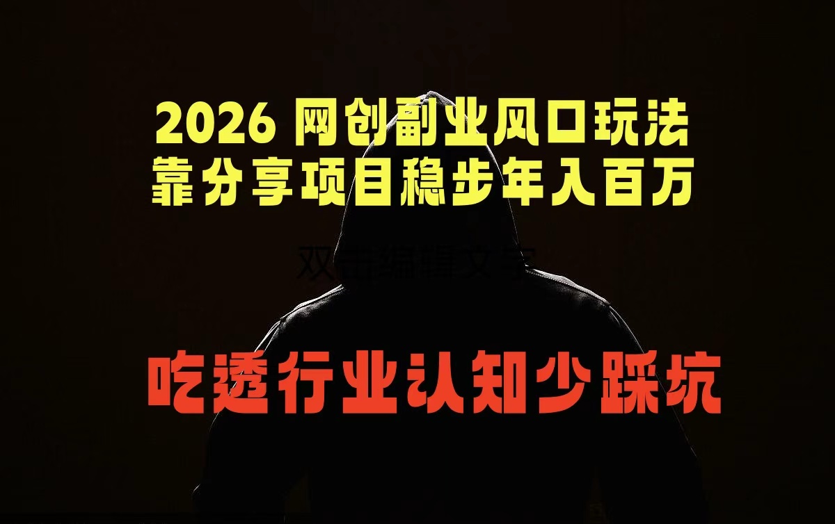 2026 网创副业风口玩法，靠分享项目稳步年入百万，吃透行业认知少踩坑-瀚洪创业网