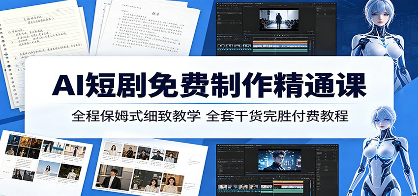 AI短剧免费制作精通课：全程保姆式细致教学，全套干货完胜付费教程-瀚洪创业网