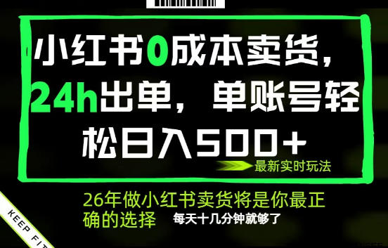 小红书0成本AI卖货，24小时出单，全流程托管，保底日入500+，每天十几分钟就够了【揭秘】-瀚洪创业网