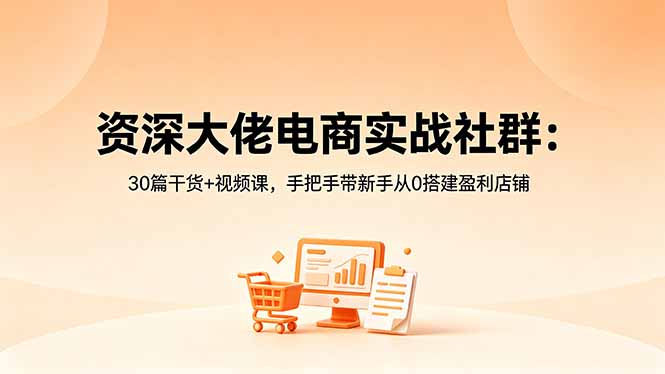 资深大佬电商实战社群：30篇干货+视频课，手把手带新手从0搭建盈利店铺-瀚洪创业网