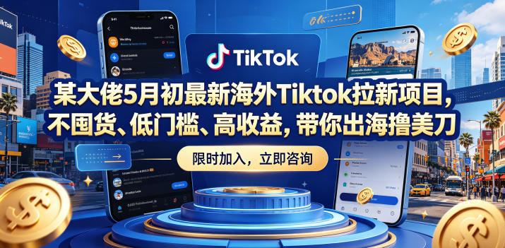 某大佬5月初最新海外Tiktok拉新项目，不囤货、低门槛、高收益，带你出海撸美刀-瀚洪创业网