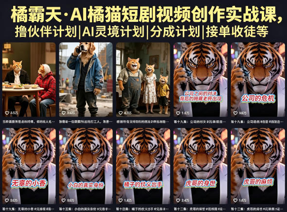 橘霸天·AI橘猫短剧视频创作实战课，撸伙伴计划|AI灵境计划|分成计划|接单收徒等-瀚洪创业网