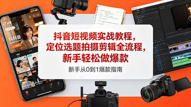 抖音短视频实战教程，定位选题拍摄剪辑全流程，新手轻松做爆款-瀚洪创业网