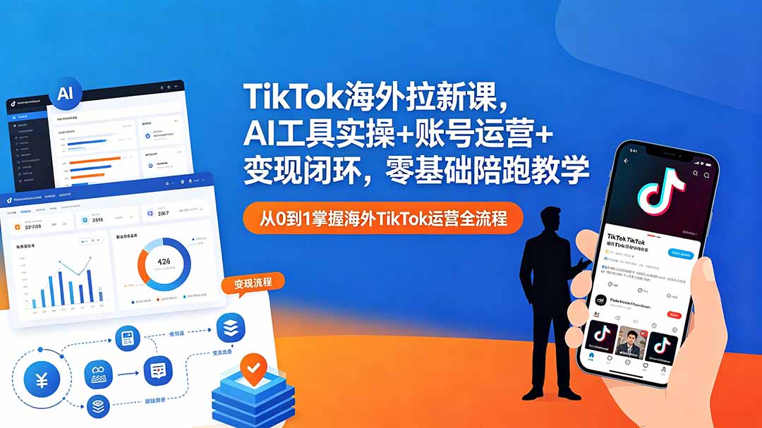TikTok海外拉新课，AI工具实操+账号运营+变现闭环，零基础陪跑教学-瀚洪创业网