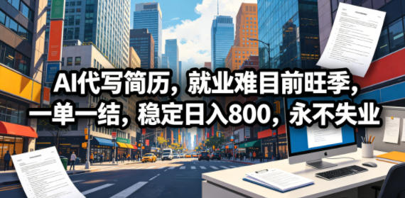 AI代写简历，就业难目前旺季，一单一结，稳定日入800，永不失业-瀚洪创业网