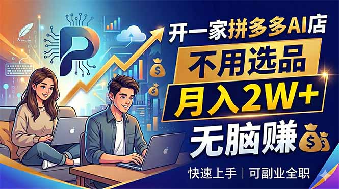 开一家拼多多AI店，不用选品，月入2W+，无脑赚，可副业全职-瀚洪创业网