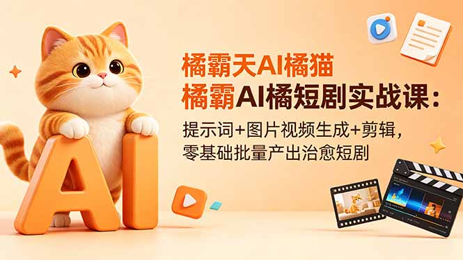 橘霸天AI橘猫短剧实战课：提示词+图片视频生成+剪辑，零基础批量产出治愈短剧-瀚洪创业网