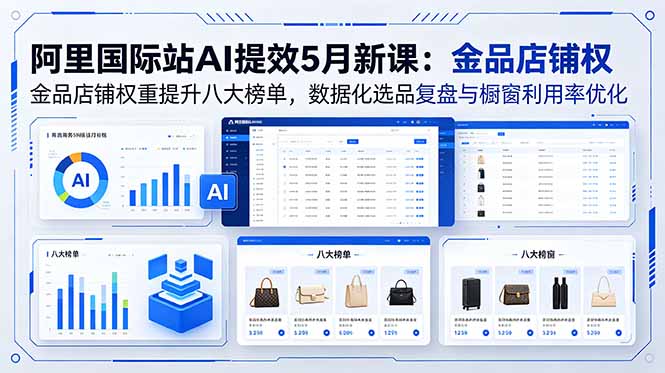 阿里国际站AI提效5月新课：金品店铺权重提升八大榜单，数据化选品复盘与橱窗利用率优化-瀚洪创业网