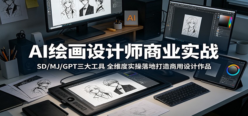 AI绘画设计师商业实战：SD/MJ/GPT三大工具，全维度实操落地打造商用设计作品-瀚洪创业网