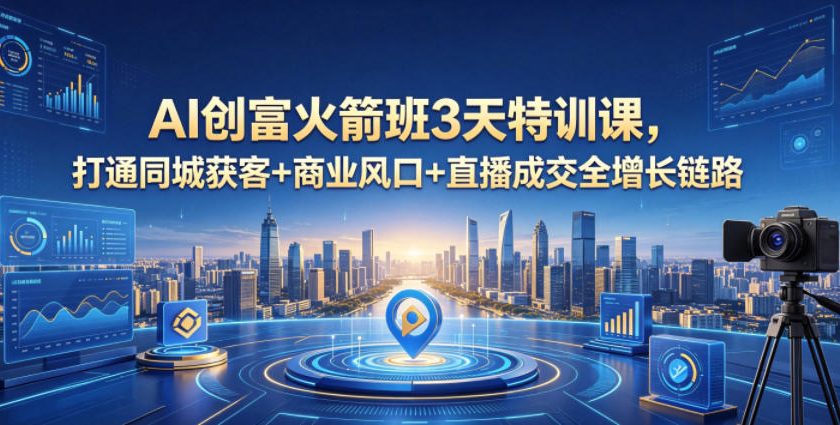 AI创富火箭班3天特训课，打通同城获客+商业风口+直播成交全增长链路，2026年4月新课-瀚洪创业网