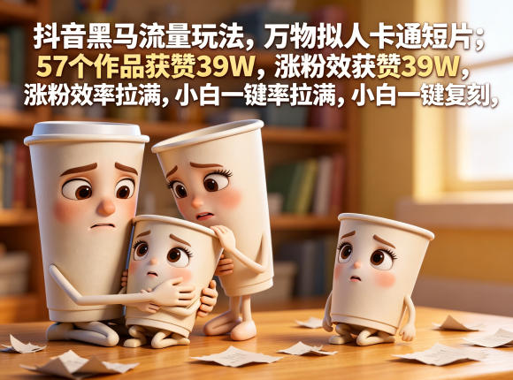 抖音黑马流量玩法，万物拟人卡通短片，57个作品获赞39W，涨粉效率拉满，小白一键复刻，保姆级拆解-瀚洪创业网
