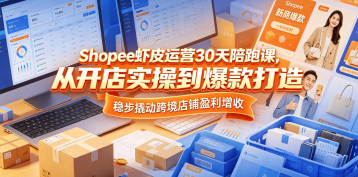 Shopee虾皮运营30天陪跑课，从开店实操到爆款打造，稳步撬动跨境店铺盈利增收-瀚洪创业网