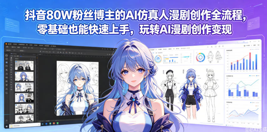 抖音80W粉丝博主的AI仿真人漫剧创作全流程，零基础也能快速上手，玩转AI漫剧创作变现-瀚洪创业网