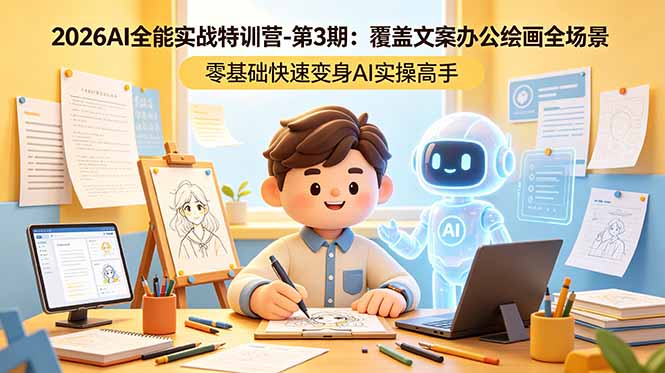 2026AI全能实战特训营-第3期：覆盖文案办公绘画全场景 零基础快速变身AI实操高手-瀚洪创业网