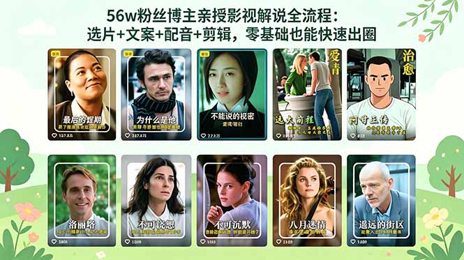 56万粉丝博主亲授影视解说全流程：选片+文案+配音+剪辑，零基础也能快速出圈-瀚洪创业网