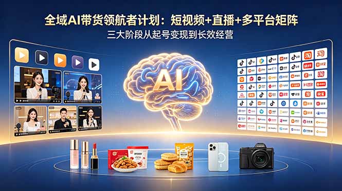 全域AI带货领航者计划：短视频+直播+多平台矩阵，三大阶段从起号变现到长效经营-瀚洪创业网