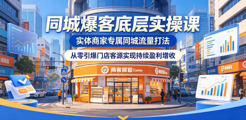 同城爆客底层实操课，实体商家专属同城流量打法，从零引爆门店客源实现持续盈利增收-瀚洪创业网