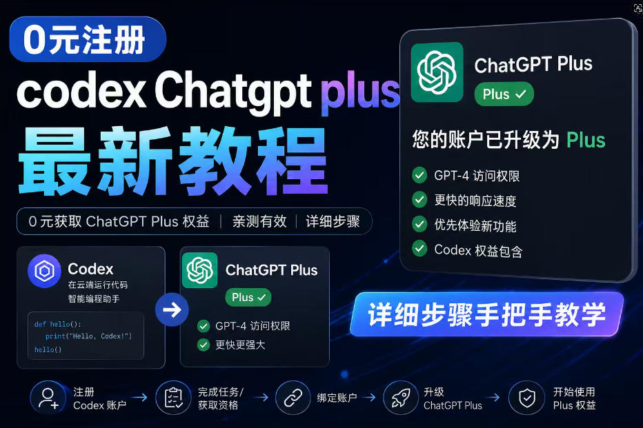 0元全自动注册codex gpt plus最新教程，0元获取GPT Plus权益，手把手详细教学-瀚洪创业网
