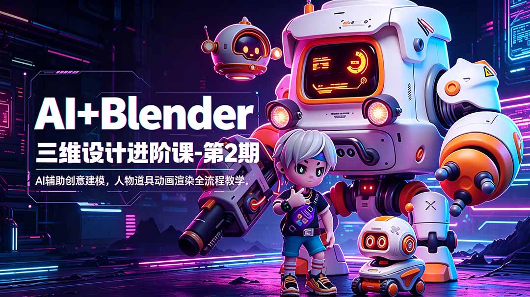 AI+Blender三维设计进阶课-第2期：AI辅助创意建模，人物道具动画渲染全流程教学-瀚洪创业网