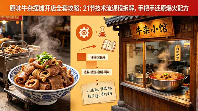 原味牛杂摆摊开店全套攻略：21节技术流课程拆解，手把手还原爆火配方-瀚洪创业网