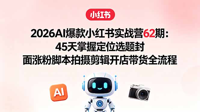 2026AI爆款小红书实战营62期：45天掌握定位选题封面涨粉脚本拍摄剪辑开店带货全流程-瀚洪创业网