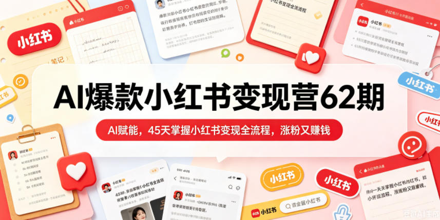 AI爆款小红书变现营62期2026年5月，AI赋能，45天掌握小红书变现全流程，涨粉又賺钱-瀚洪创业网