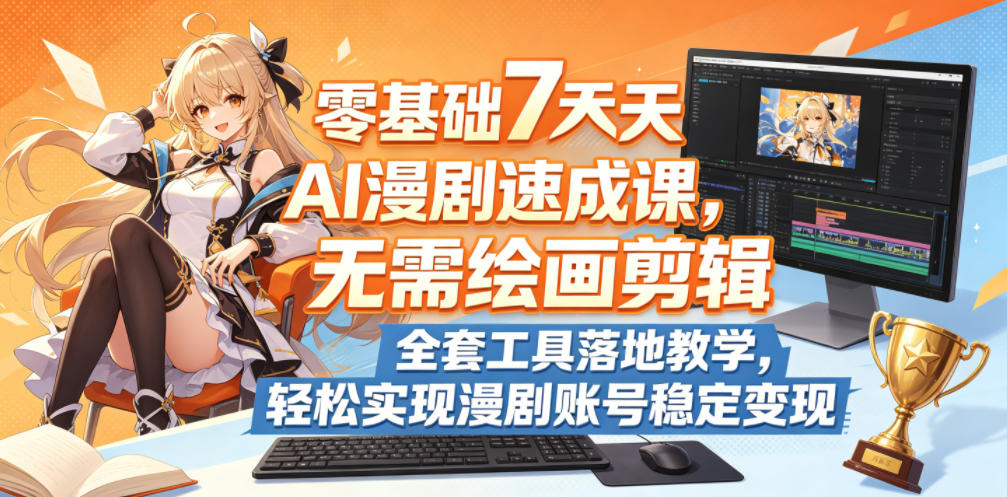 零基础7天AI漫剧速成课，无需绘画剪辑，全套工具落地教学，轻松实现漫剧账号稳定变现-瀚洪创业网