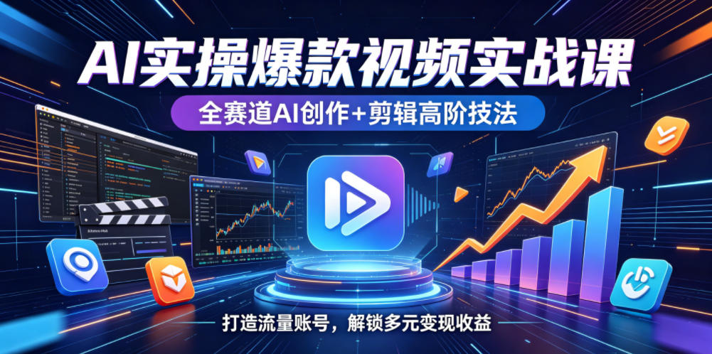 AI实操爆款视频实战课，全赛道AI创作+剪辑高阶技法，打造流量账号，解锁多元变现收益-瀚洪创业网