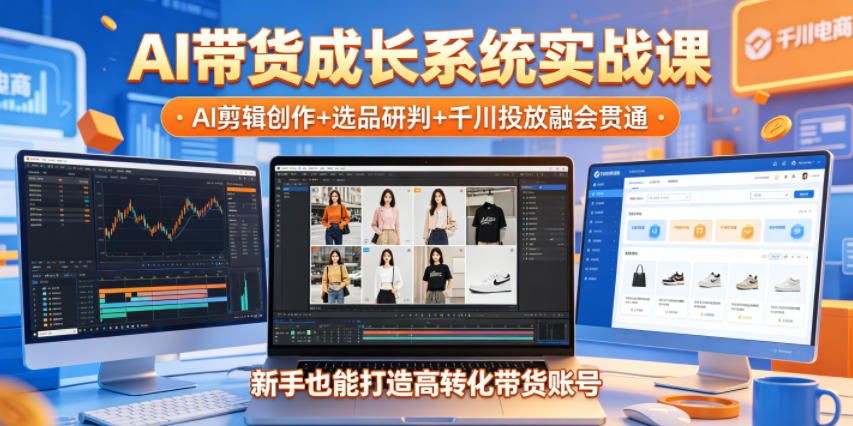 AI带货成长系统实战课，AI剪辑创作+选品研判+千川投放融会贯通，新手也能打造高转化带货账号(更新2026年)-瀚洪创业网