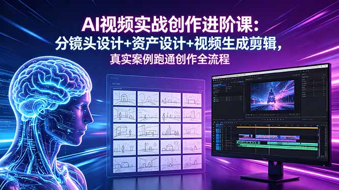 AI视频实战创作进阶课：分镜头设计+资产设计+视频生成剪辑，真实案例跑通创作全流程-瀚洪创业网