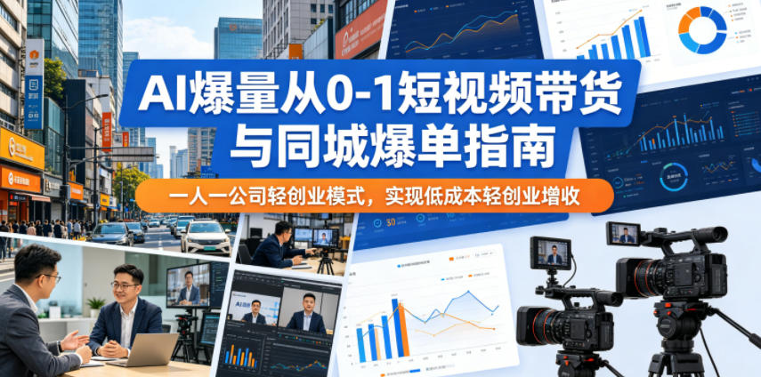 AI爆量从0-1短视频带货与同城爆单指南，一人一公司轻创业模式，实现低成本轻创业增收-瀚洪创业网