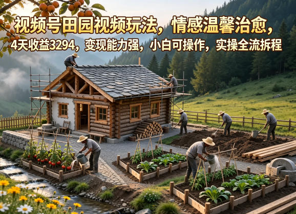 视频号田园视频玩法，情感温馨治愈，4天收益3294，变现能力强，小白可操作，实操全流程拆解-瀚洪创业网