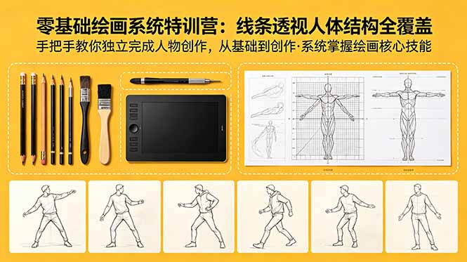 零基础绘画系统特训营：线条透视人体结构全覆盖，手把手教你独立完成人物创作-瀚洪创业网