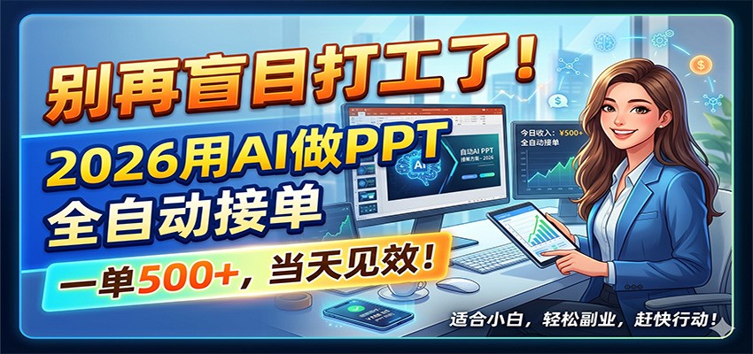 别再盲目打工了！2026用AI做PPT全自动接单，一单5张+，当天见效！-瀚洪创业网
