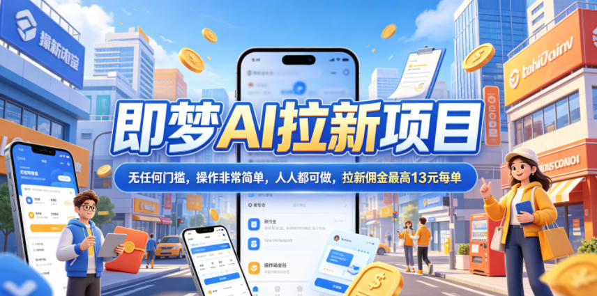 2026年即梦AI拉新项目最新玩法，无任何门槛，操作非常简单，人人都可做，拉新佣金最高13元每单-瀚洪创业网