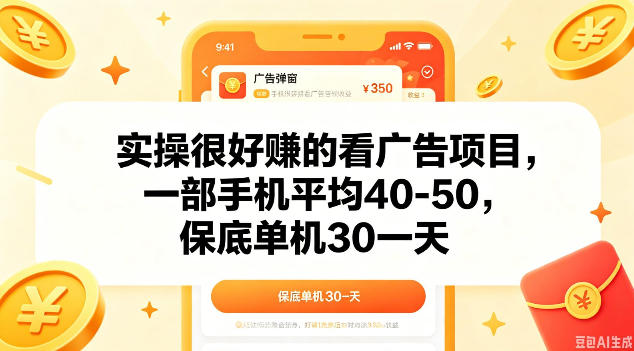 实操很好做的看广告项目，一部手机平均40-50，保底30单机一天【揭秘】-瀚洪创业网