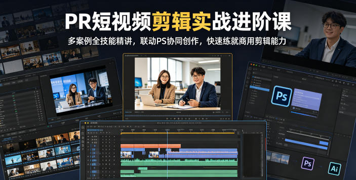 PR短视频剪辑实战进阶课，多案例全技能精讲，联动PS协同创作，快速练就商用剪辑能力-瀚洪创业网