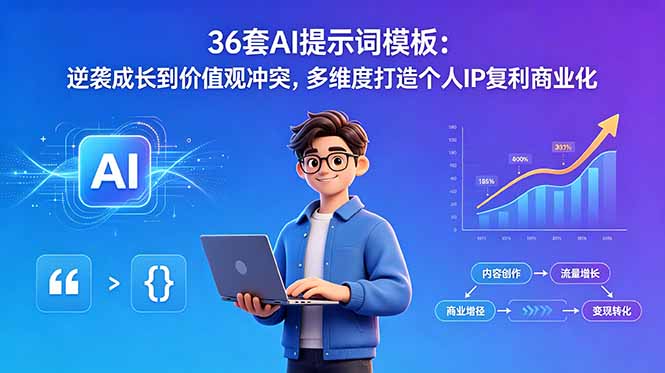 36套AI提示词模板：逆袭成长到价值观冲突，多维度打造个人IP复利商业化-瀚洪创业网