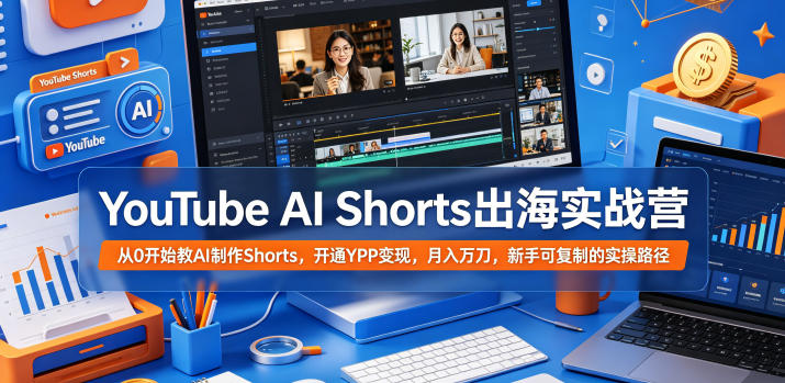 YouTube AI Shorts出海实战营，从0开始教AI制作Shorts，开通YPP变现，月入万刀，新手可复制的实操路径-瀚洪创业网