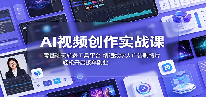AI视频创作实战课：零基础玩转多工具平台，精通数字人广告、剧情片，轻松开启接单副业-瀚洪创业网
