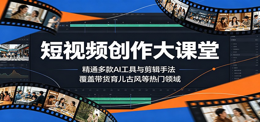 短视频创作大课堂：精通多款AI工具与剪辑手法，覆盖带货、育儿、古风等热门领域-瀚洪创业网