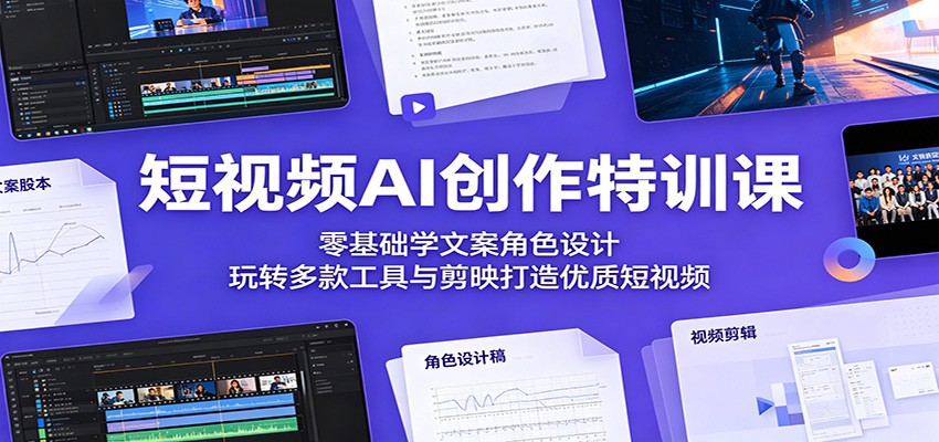 短视频AI创作特训课：零基础学文案角色设计，玩转多款工具与剪映打造优质短视频-瀚洪创业网