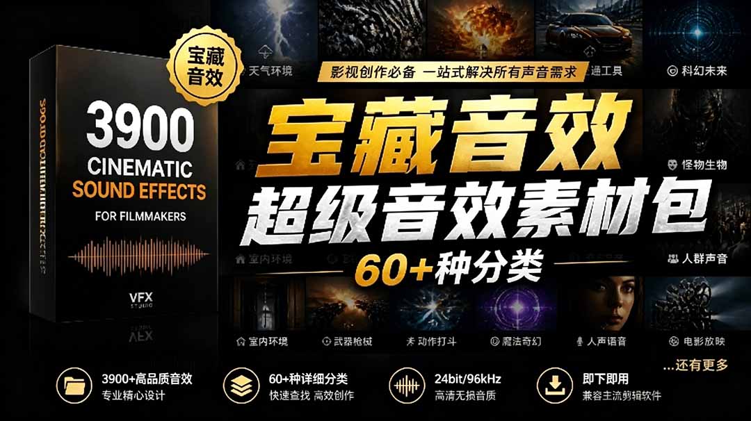 宝藏音效合集包！60+多种音效分类，共计3900个，分类清晰，全中文分类，高品质剪辑音效素材包-瀚洪创业网