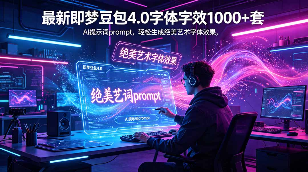 最新即梦豆包4.0字体字效1000+套，AI提示词prompt，轻松生成绝美艺术字体效果-瀚洪创业网