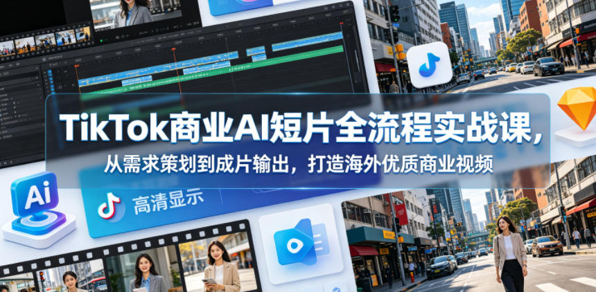 TikTok商业AI短片全流程实战课，从需求策划到成片输出，打造海外优质商业视频-瀚洪创业网