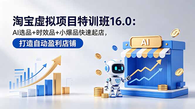 淘宝虚拟项目特训班16.0：AI选品+时效品+小爆品快速起店，打造自动盈利店铺-瀚洪创业网