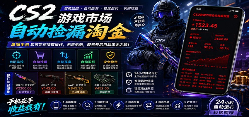 CSGO挂机捡漏项目通过利用游戏饰品交易机制，结合薄凉软件辅助捡漏，实现盈利-瀚洪创业网