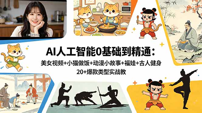 AI人工智能0基础到精通：美女视频+小猫做饭+动漫小故事+福娃+古人健身，20+爆款类型实战教学-瀚洪创业网