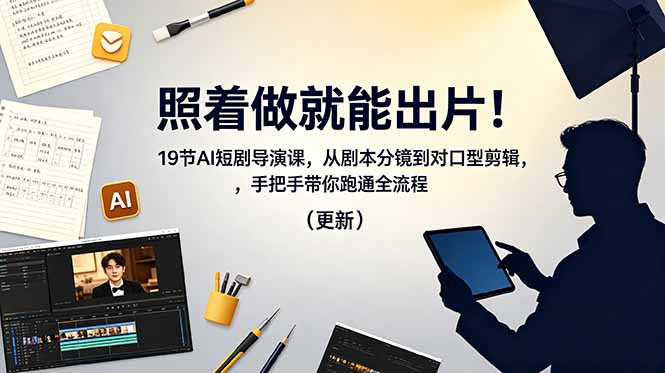 照着做就能出片！19节AI短剧导演课，从剧本分镜到对口型剪辑，手把手带你跑通全流程(更新-瀚洪创业网