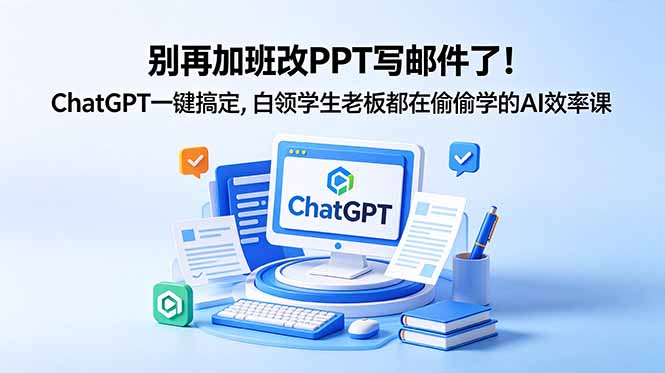 别再加班改PPT写邮件了！ChatGPT一键搞定，白领学生老板都在偷偷学的AI效率课-瀚洪创业网